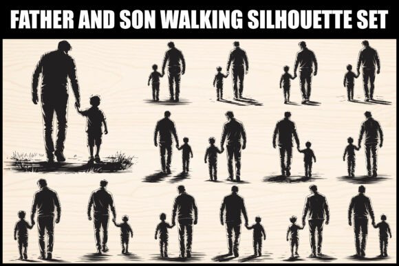 Download Father and Son Walking Silhouette Set - Premium Resources