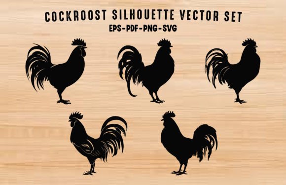 Download Cock Rooster Vector Black Silhouette Set - Silhouette set Collection
